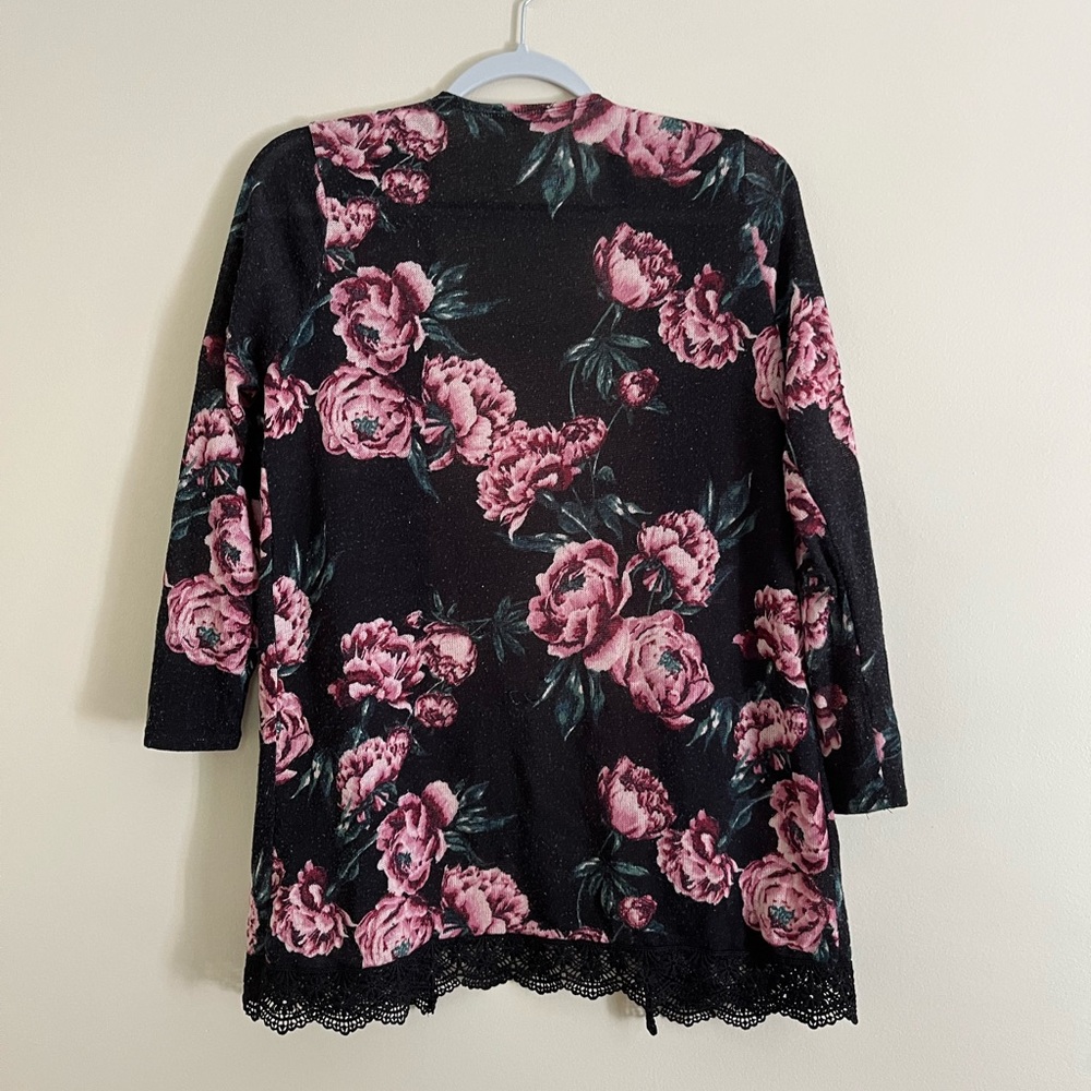 Flower Black Cardigan Sweater